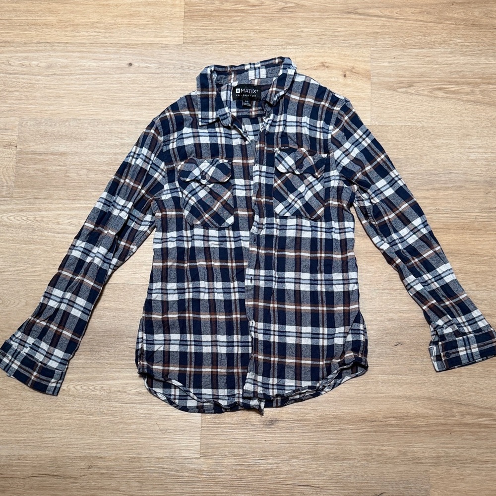 Matix Blue and Cream Plaid Casual Flannel Shirt